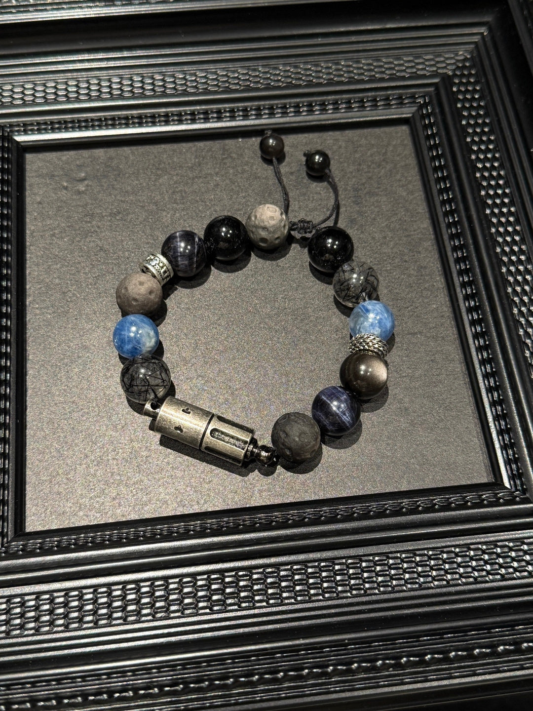 Black Obsidian & Blue Tiger's Eye Beaded Bracelet with Hidden Lighter — A Wish for Protection and Steady Focus