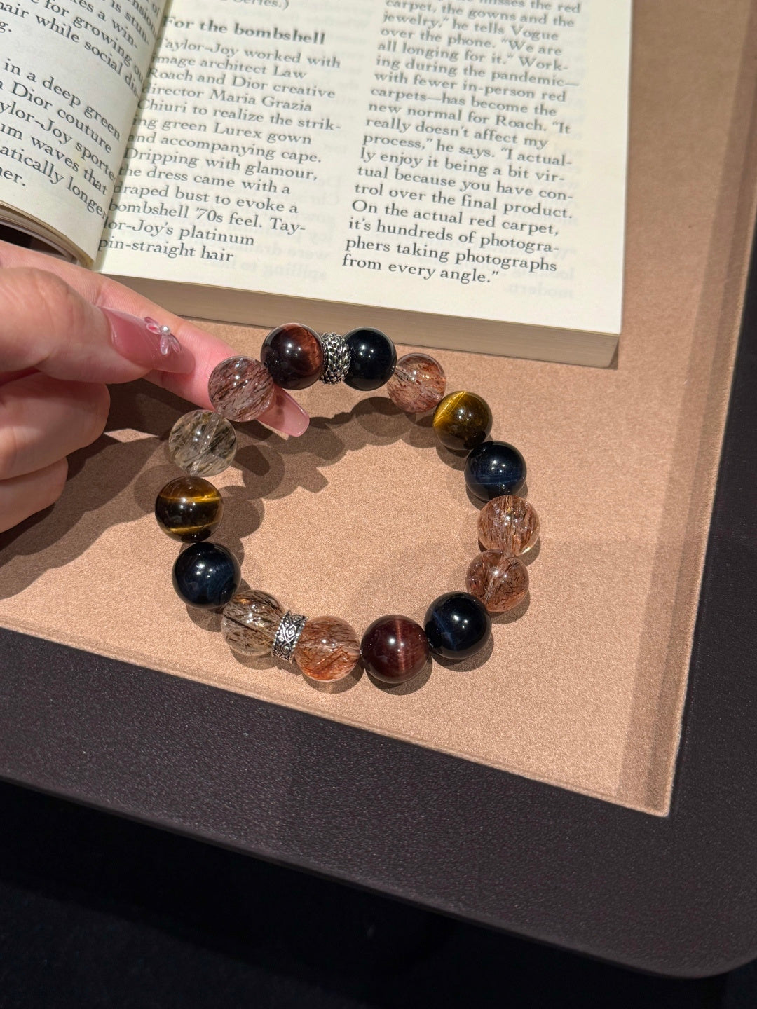 Tri-Color Tiger's Eye & Black Gold Super Seven Beaded Bracelet — A Wish for Power and Protection