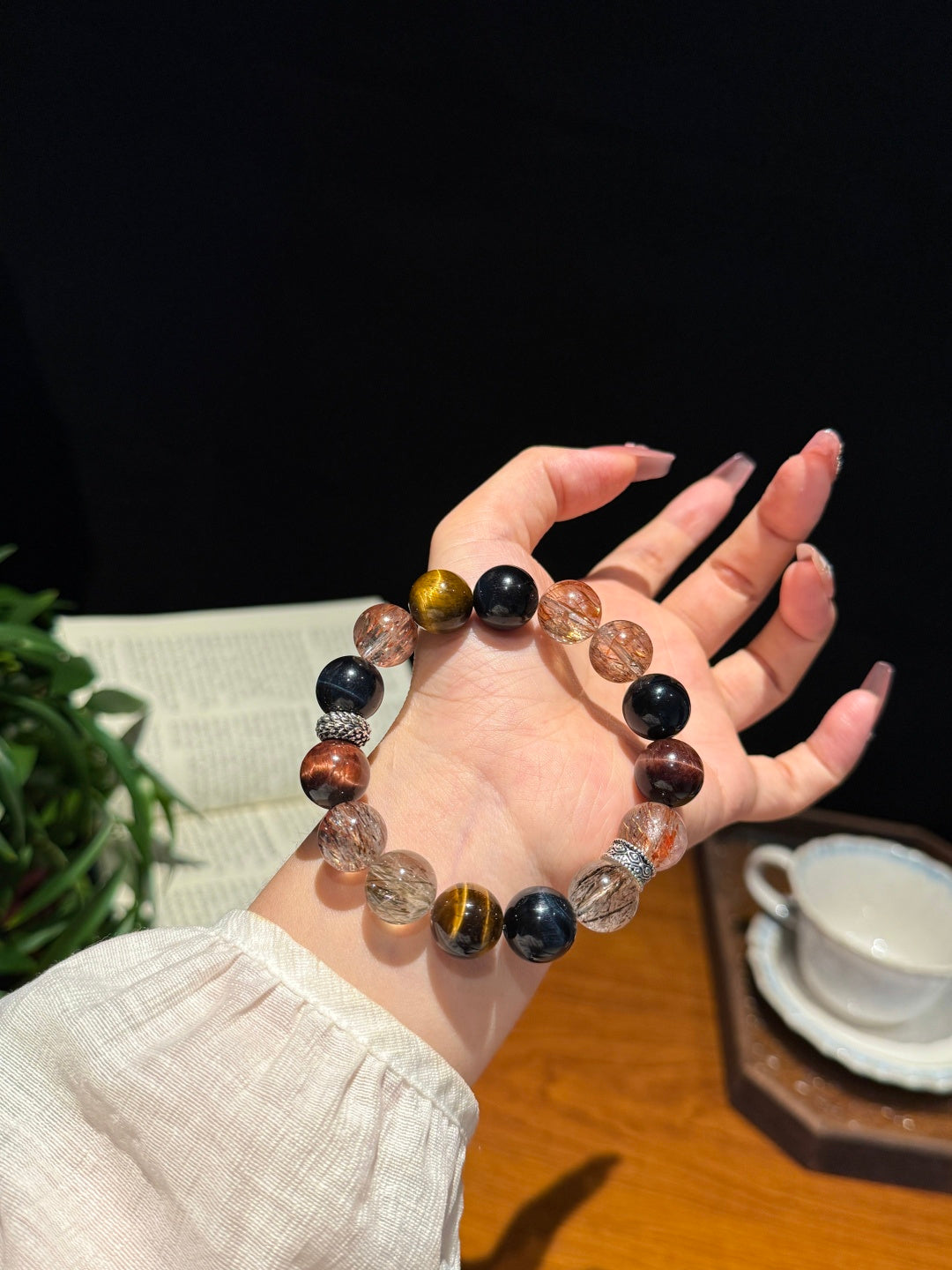 Tri-Color Tiger's Eye & Black Gold Super Seven Beaded Bracelet — A Wish for Power and Protection