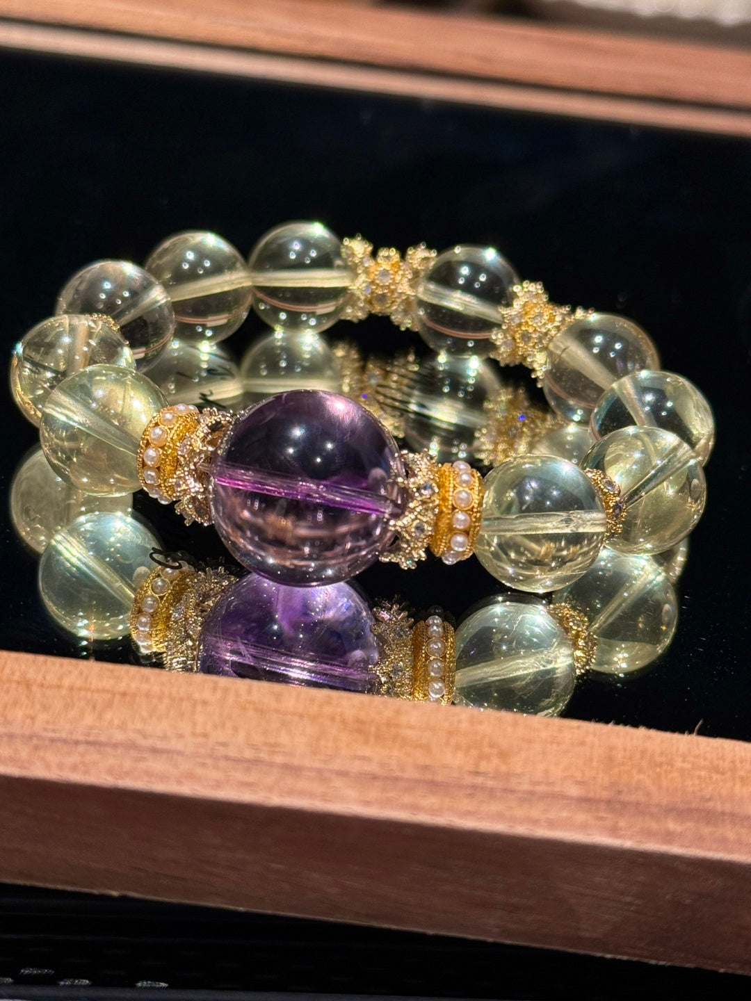 Citrine &amp; Amethyst Beaded Bracelet with Gold Accents — A Wish for Wealth and Nobility