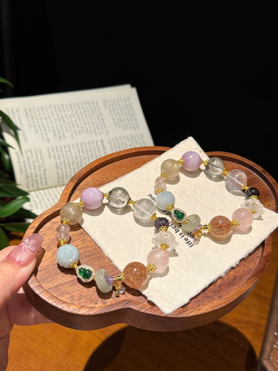 Multi-Gemstone Beaded Bracelet with Black Gold Super Seven &amp; Jade — A Wish for All-Around Fortune