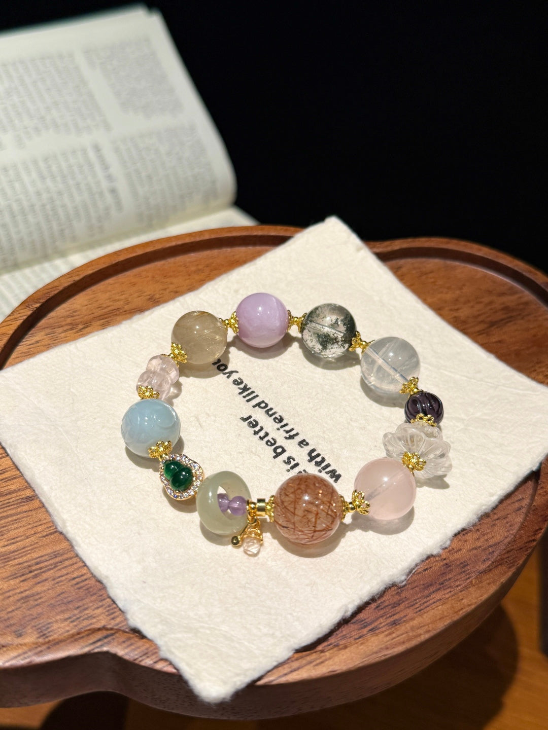 Multi-Gemstone Beaded Bracelet with Black Gold Super Seven &amp; Jade — A Wish for All-Around Fortune