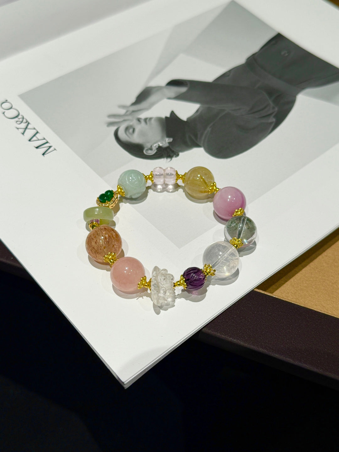 Multi-Gemstone Beaded Bracelet with Black Gold Super Seven &amp; Jade — A Wish for All-Around Fortune