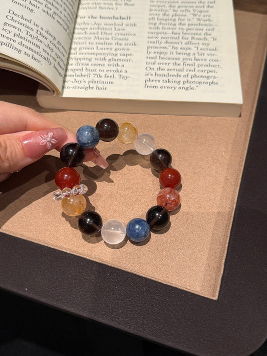 Multi-Gemstone Beaded Bracelet with Blue Kyanite, Ice Obsidian &amp; Red Agate — A Wish for Clarity and Peace