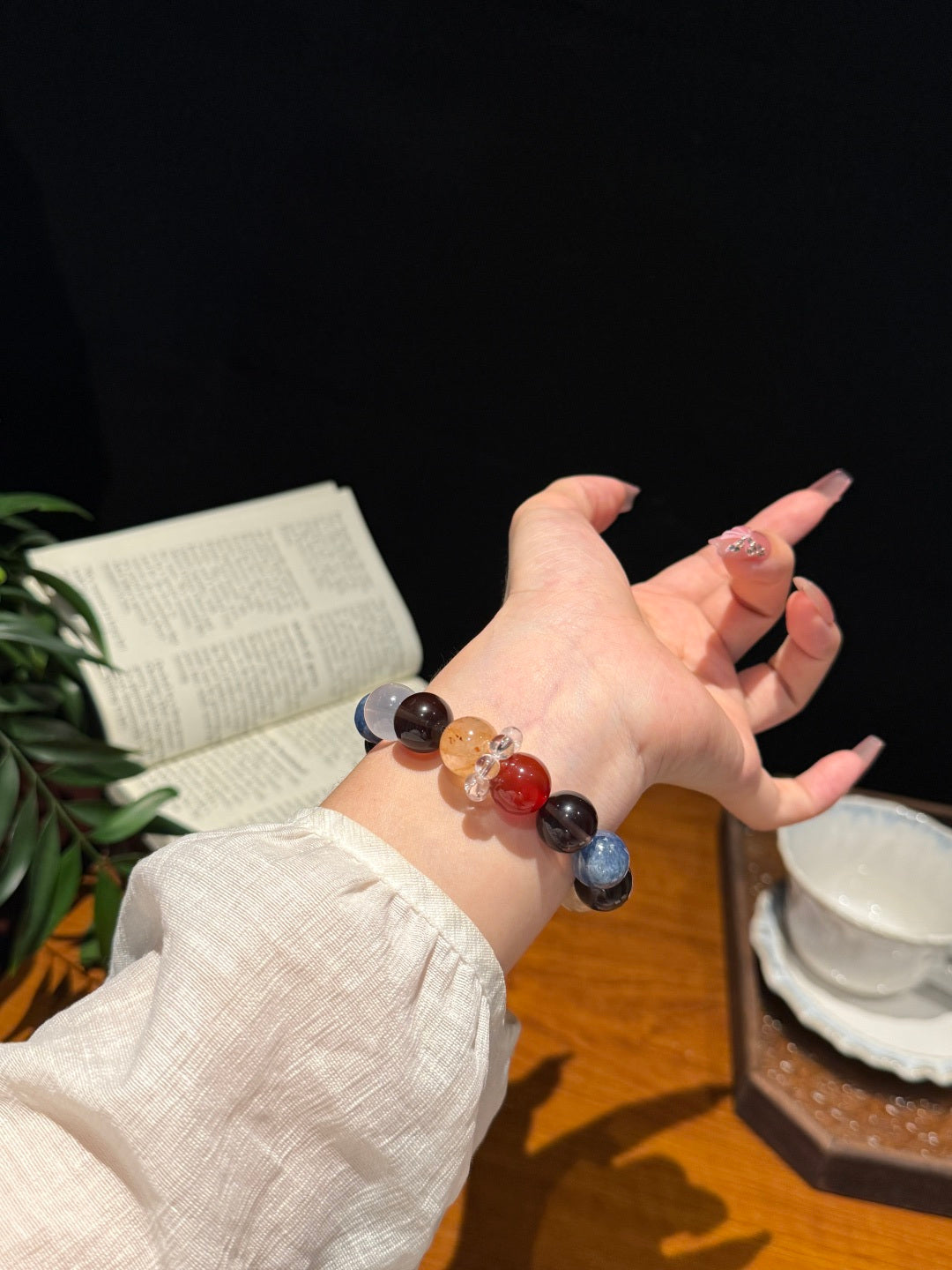 Multi-Gemstone Beaded Bracelet with Blue Kyanite, Ice Obsidian &amp; Red Agate — A Wish for Clarity and Peace