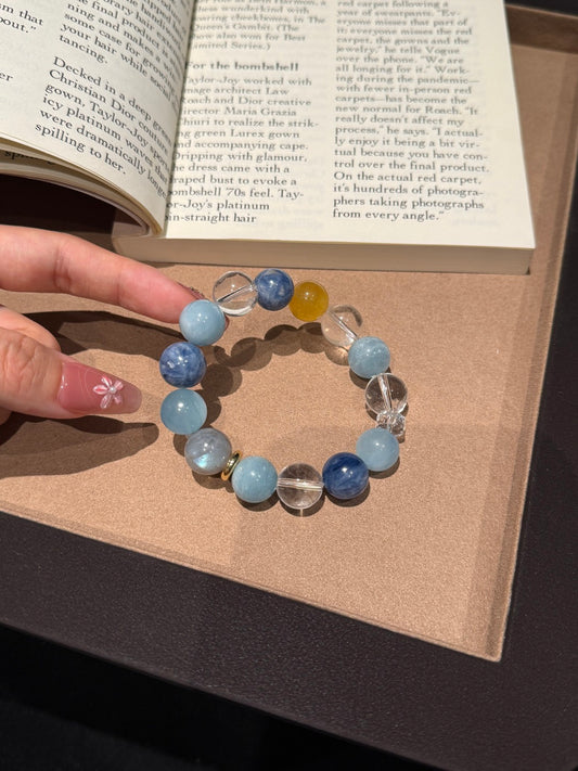 Aquamarine, Blue Kyanite &amp; White Quartz Beaded Bracelet — A Wish for Calm and Clarity