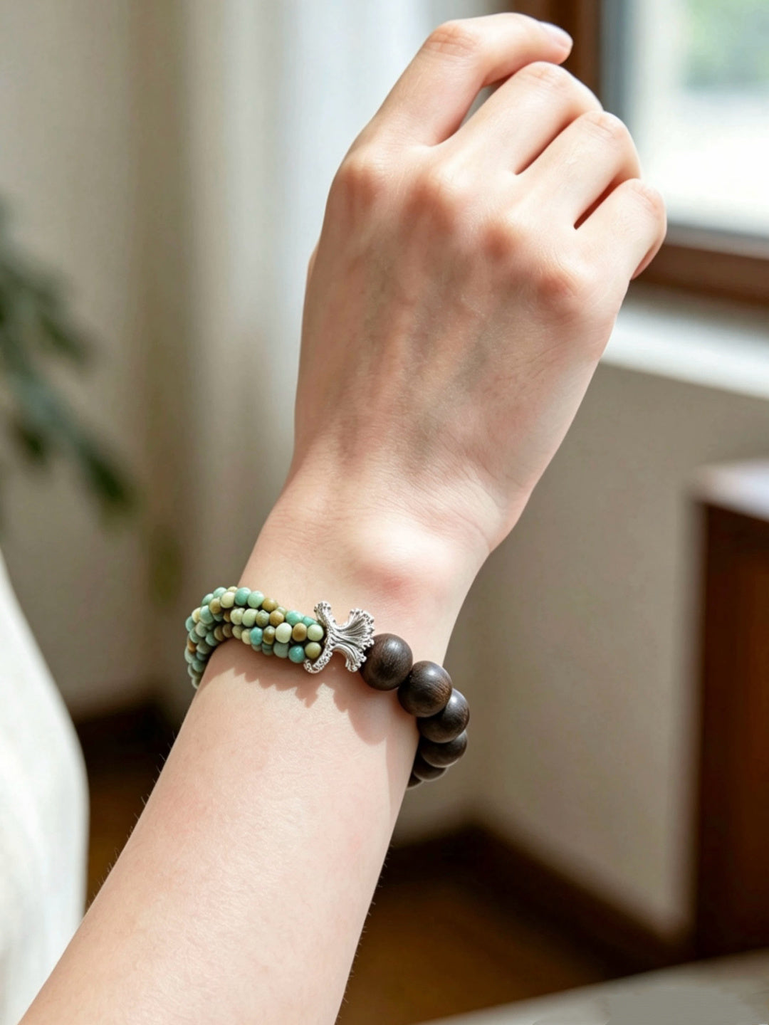 Agarwood &amp; Turquoise Twisted Bracelet — A Wish for Serenity and Peace