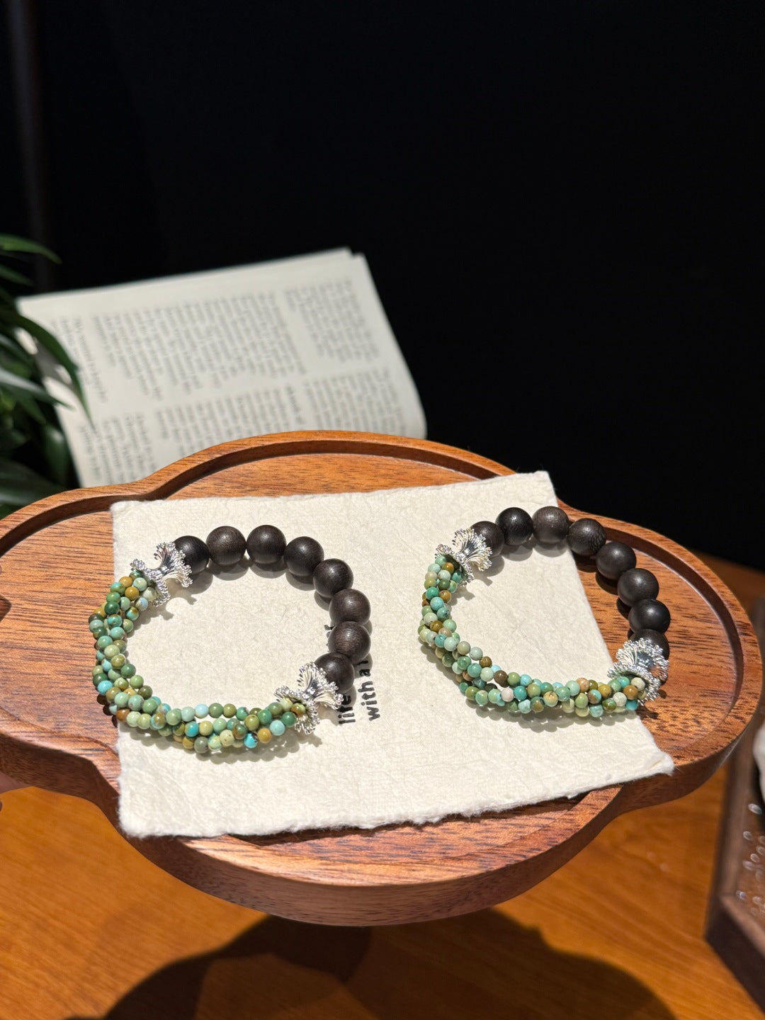 Agarwood &amp; Turquoise Twisted Bracelet — A Wish for Serenity and Peace