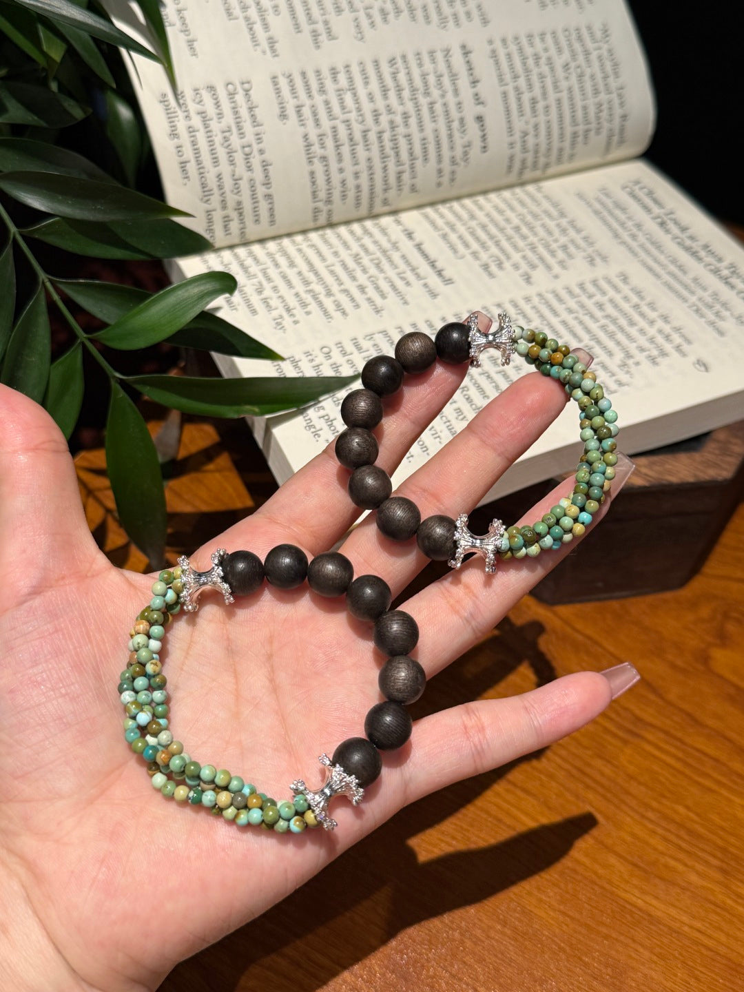Agarwood &amp; Turquoise Twisted Bracelet — A Wish for Serenity and Peace