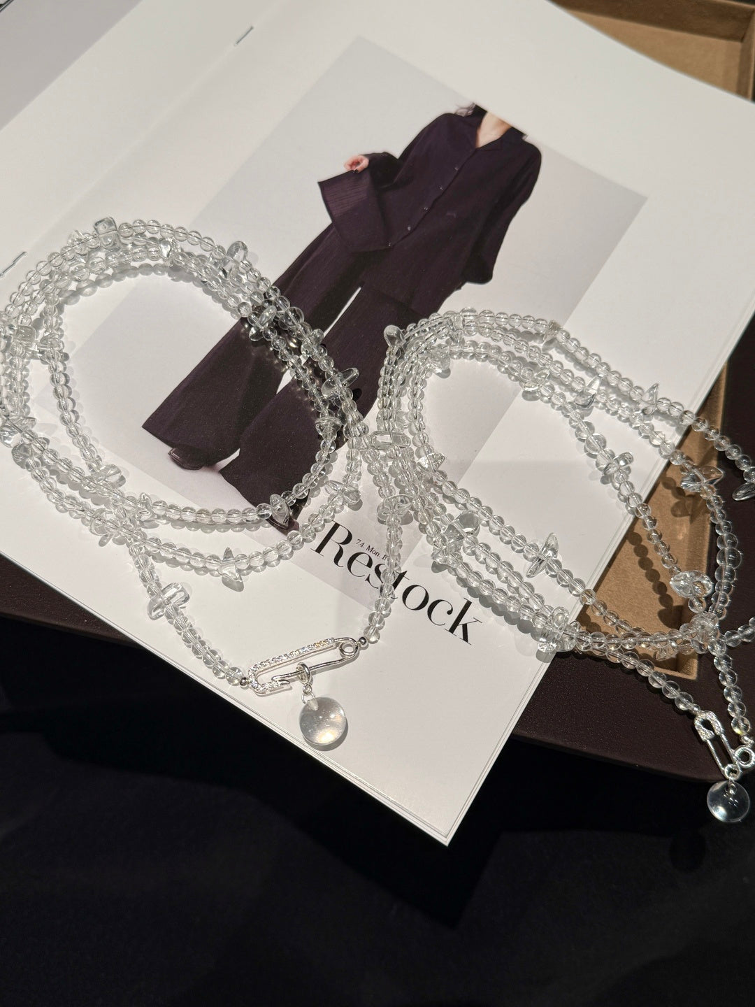 Clear Quartz Beaded Necklace with Pave Diamond Clasp and Bubble Charm — A Wish for Clarity and Peace