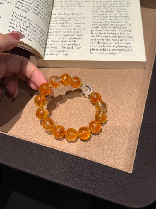 Yellow Hematoid Quartz &amp; Clear Quartz Beaded Bracelet — A Wish for Warmth and Quiet Luxury