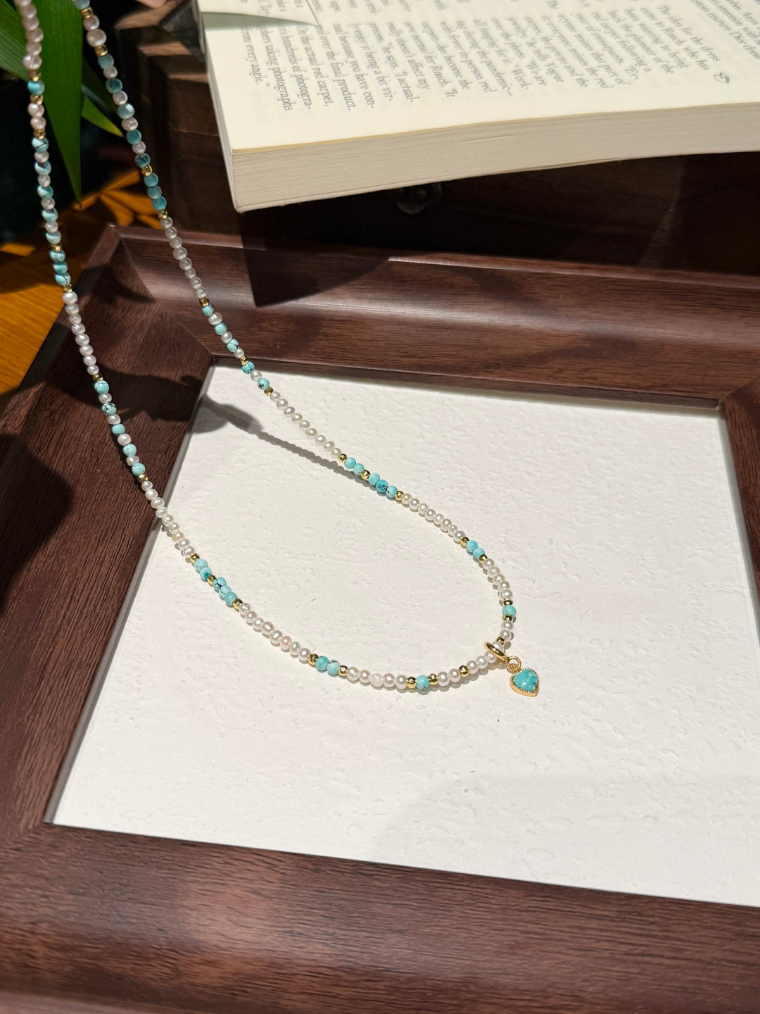 Fresh Turquoise &amp; Pearl Beaded Necklace — A Wish for Peace and Gentle Elegance