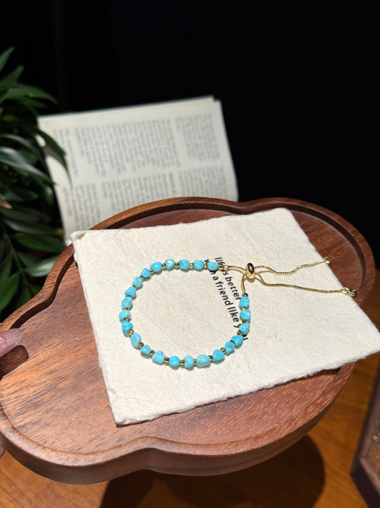 Natural Raw Turquoise Beaded Bracelet with Adjustable Cord — A Wish for Freedom and Protection