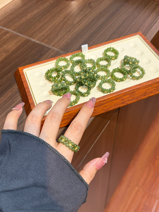 Handmade Green Jade Beaded Ring — A Wish for Harmony and Good Fortune