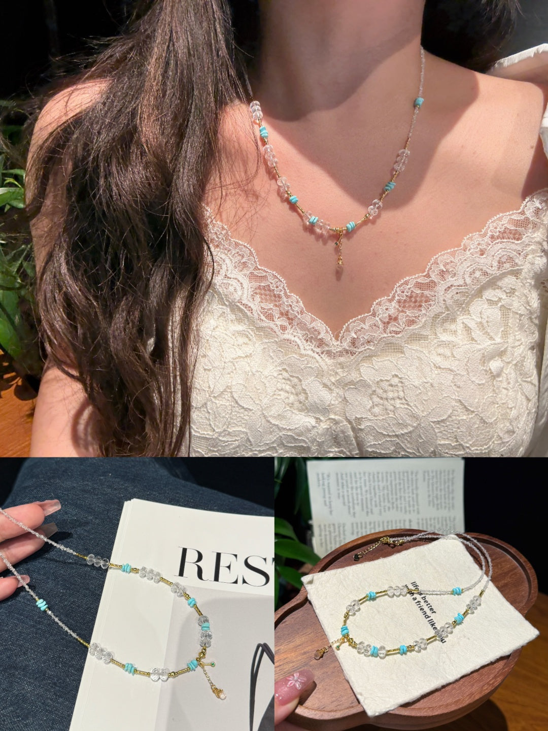 Herkimer Diamond &amp; Turquoise Beaded Necklace — A Wish for Clarity and Good Fortune