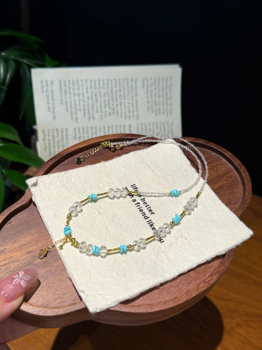 Herkimer Diamond &amp; Turquoise Beaded Necklace — A Wish for Clarity and Good Fortune