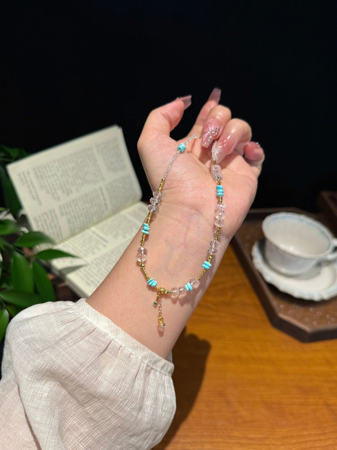 Herkimer Diamond &amp; Turquoise Beaded Necklace — A Wish for Clarity and Good Fortune