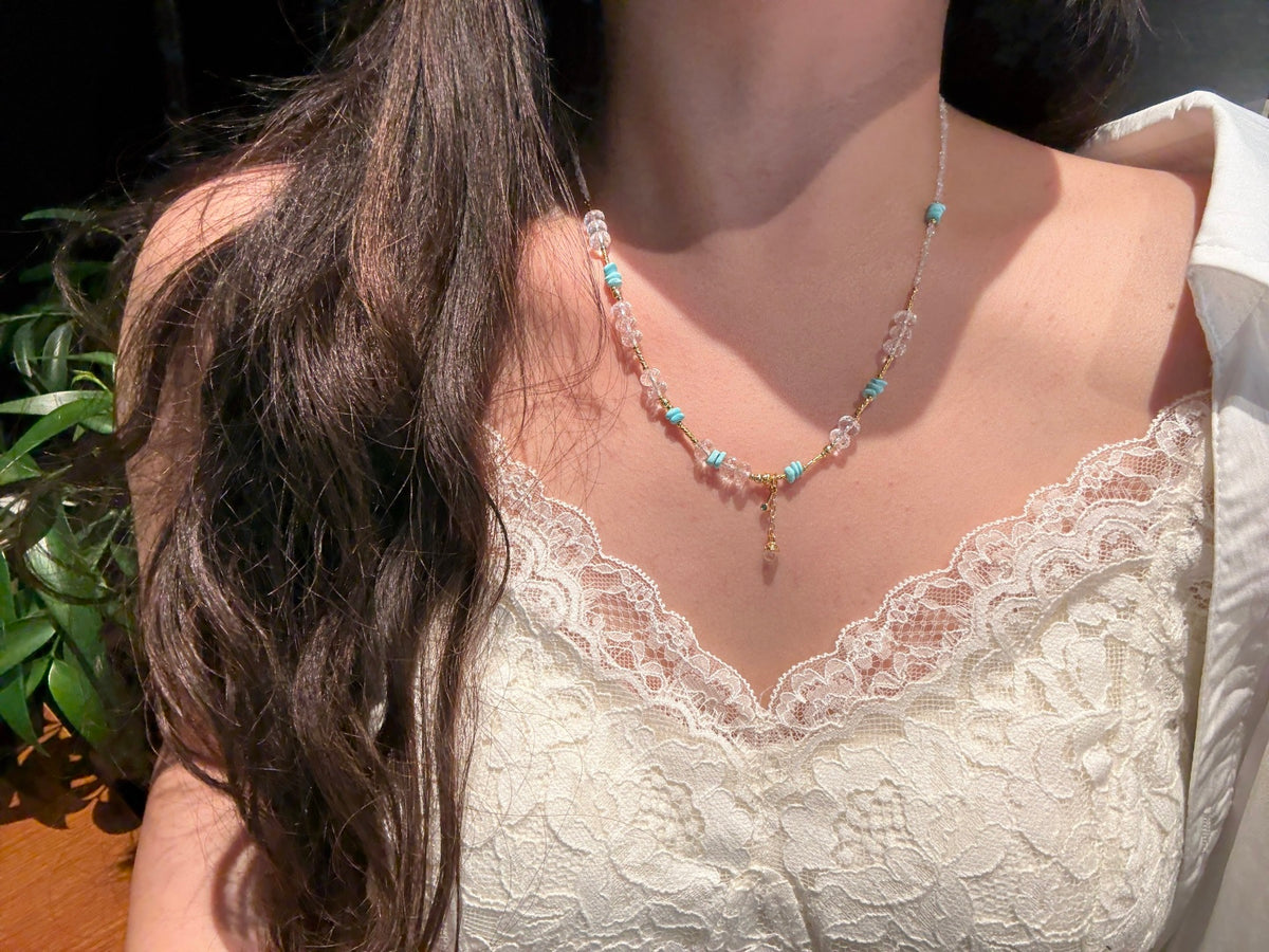 Herkimer Diamond &amp; Turquoise Beaded Necklace — A Wish for Clarity and Good Fortune
