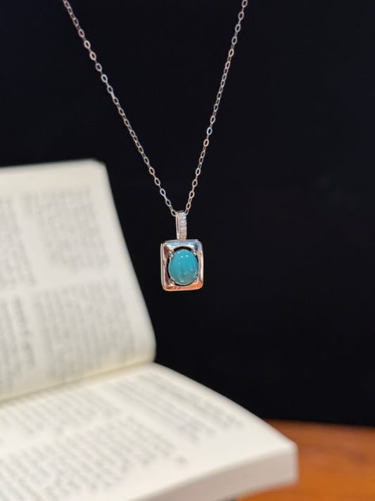 S925 Silver Square Turquoise Pendant Necklace — A Wish for Harmony and Tranquil Peace