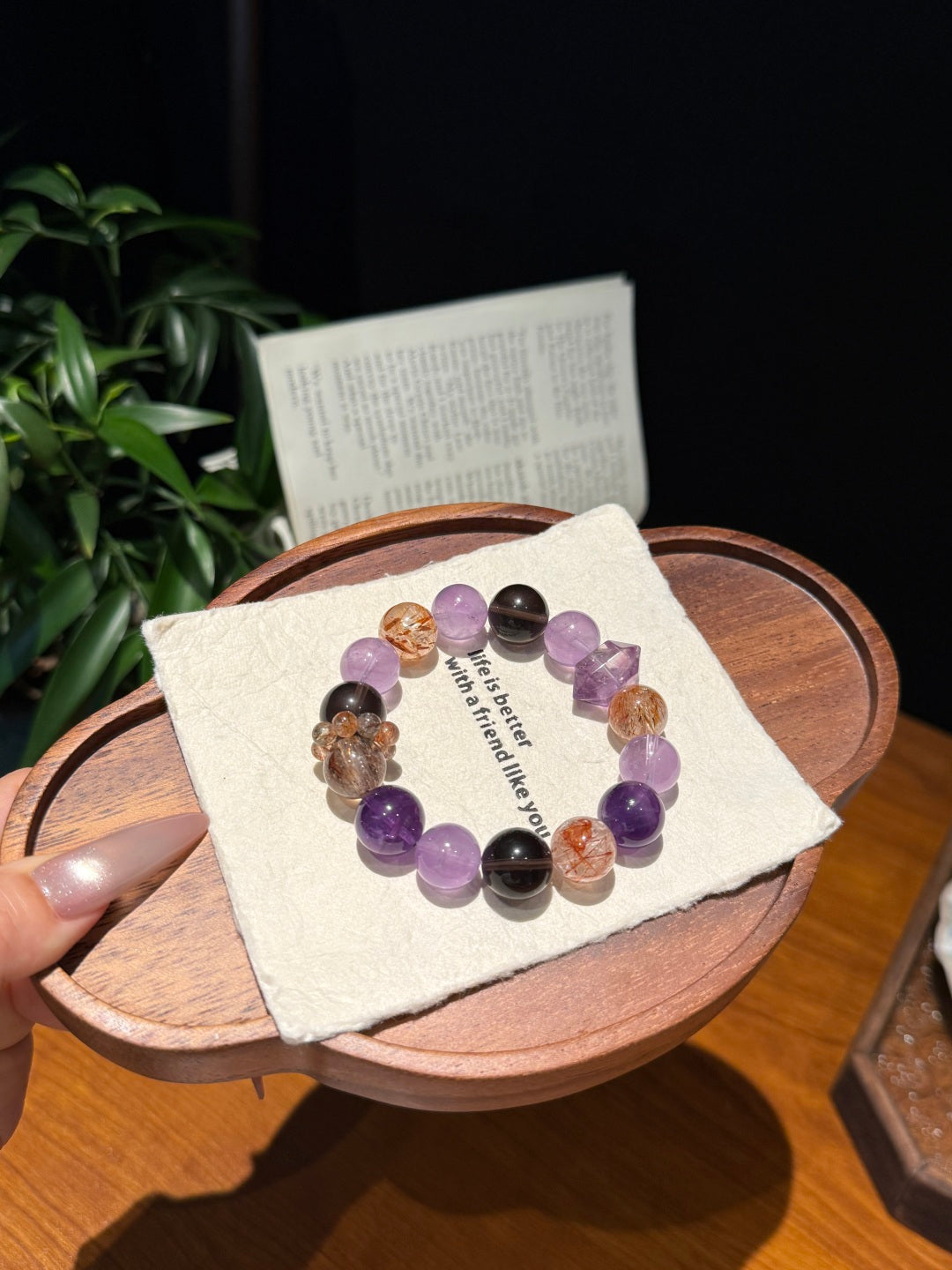 Amethyst, Black Gold Super Seven &amp; Smoky Quartz Beaded Bracelet — A Wish for Wisdom and Inner Strength