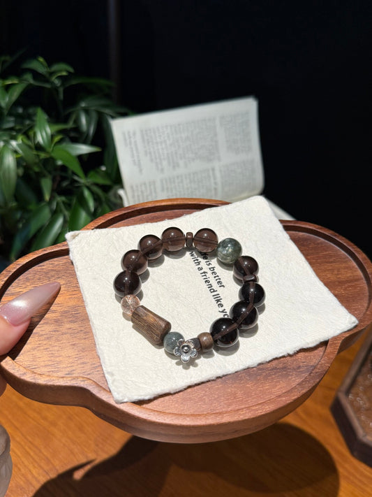 Ice Obsidian, Green Aventurine &amp; Agarwood Beaded Bracelet — A Wish for Peace and Prosperity