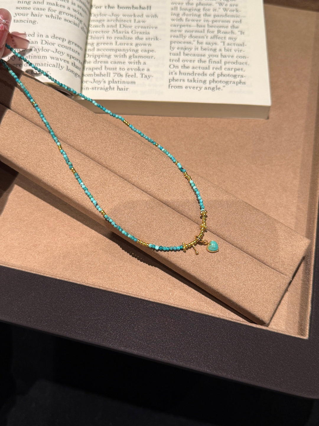 Delicate Turquoise Beaded Necklace with Gold Heart Charm — A Wish for Peace and Gentle Love