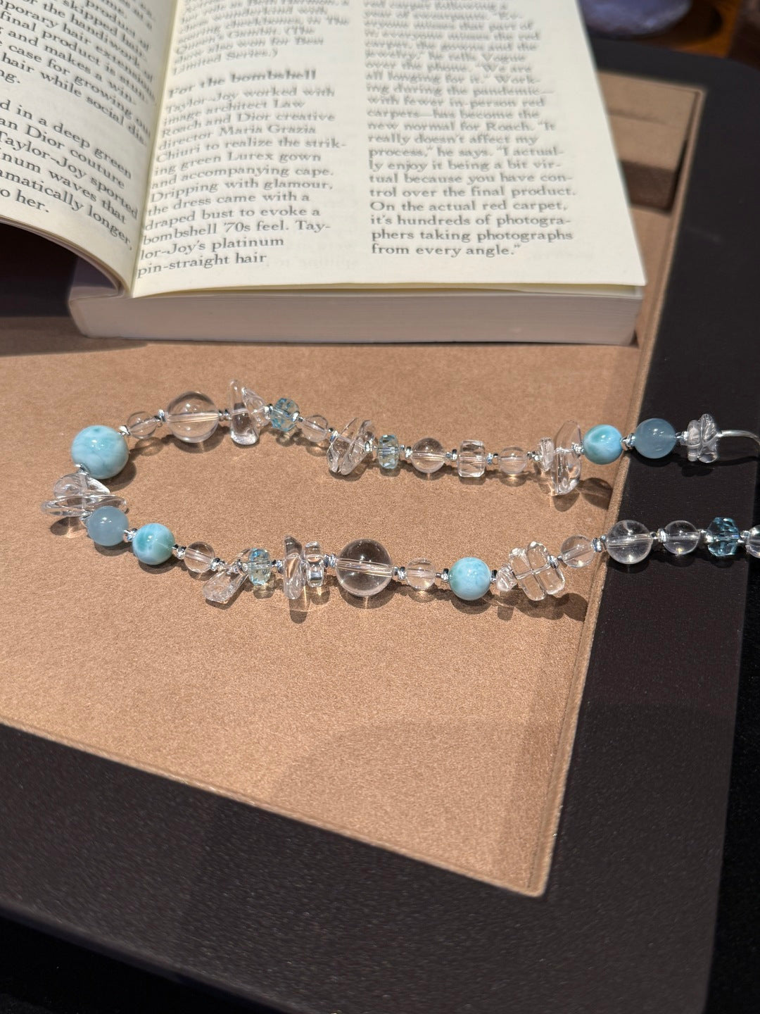 Ice-Cut Clear Quartz, Larimar &amp; Blue Topaz Beaded Bracelet — A Wish for Calm and Emotional Balance