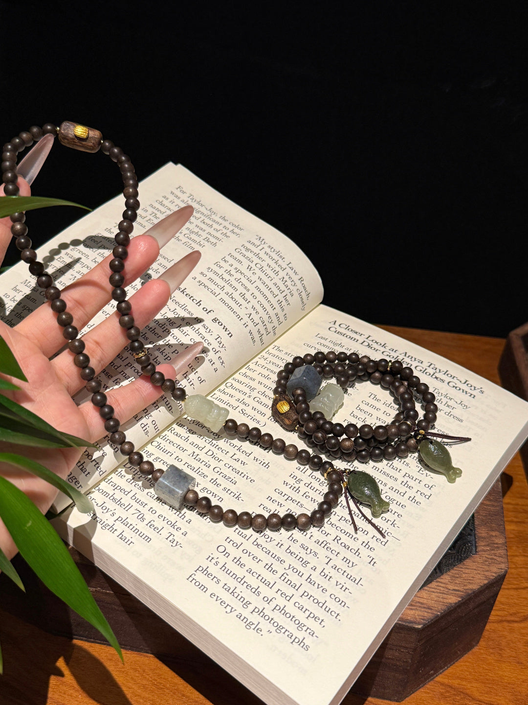 Agarwood Mala Bracelet with Hetian Jade &amp; Five-Direction Mantra Bead — A Wish for Inner Peace and Abundance