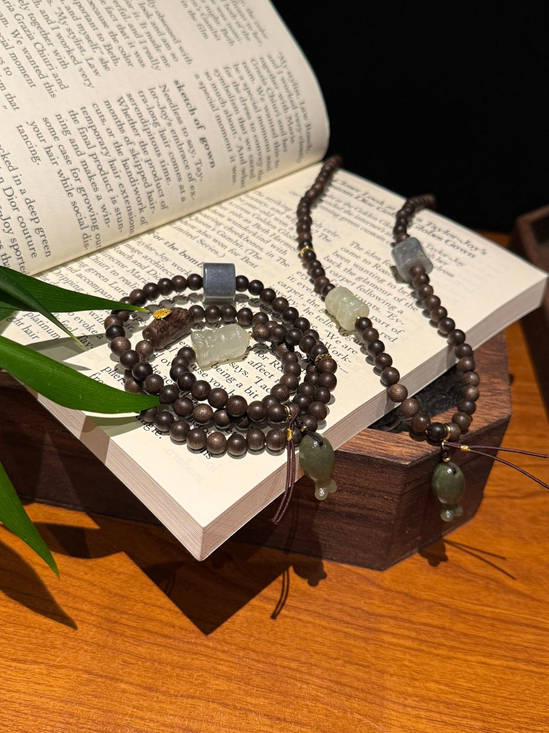 Agarwood Mala Bracelet with Hetian Jade &amp; Five-Direction Mantra Bead — A Wish for Inner Peace and Abundance