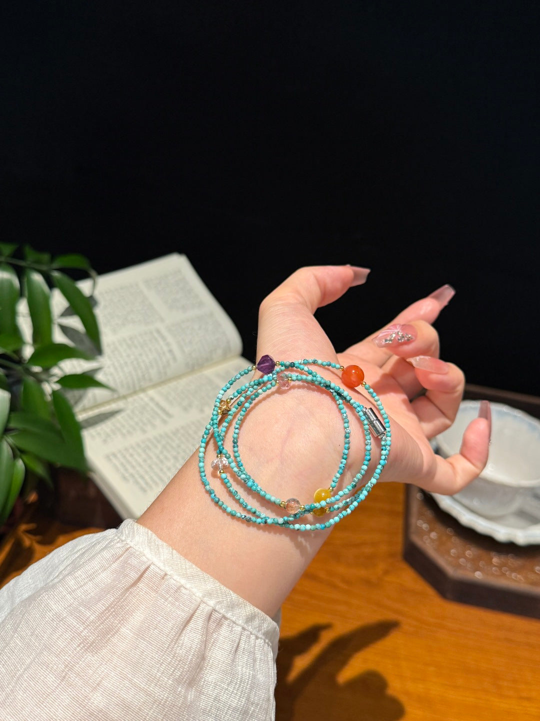 Natural Turquoise Multi-Strand Bracelet with Gemstone Accents — A Wish for Protection and Joyful Energy