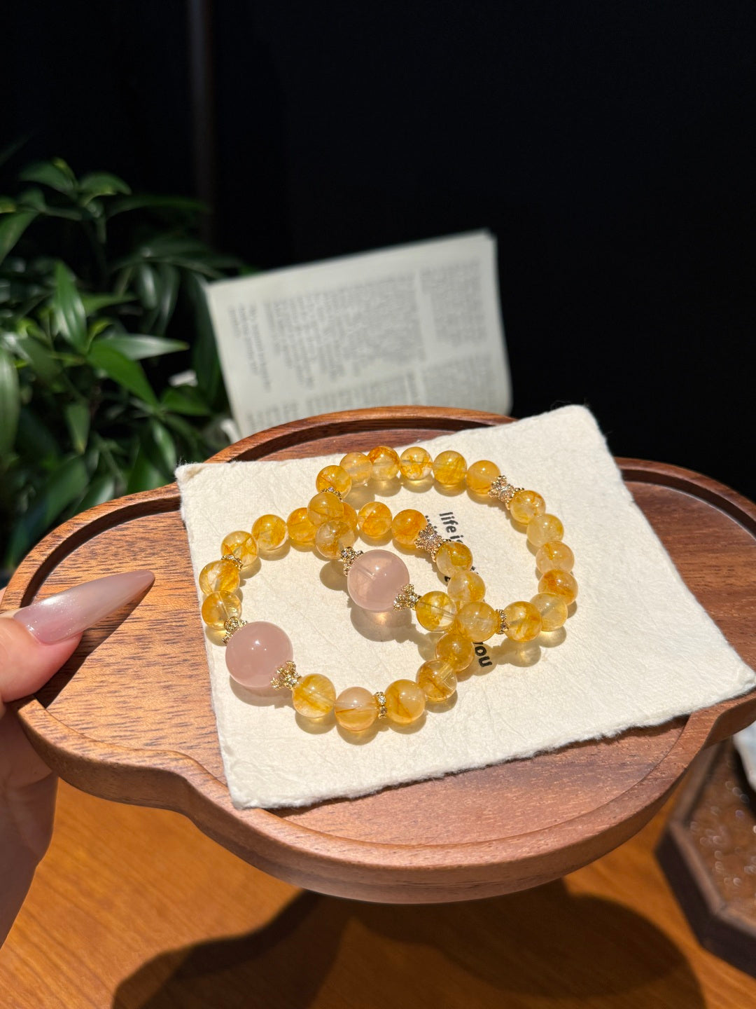 Yellow Hematoid Quartz &amp; Rose Quartz Beaded Bracelet — A Wish for Golden Vitality and Gentle Love