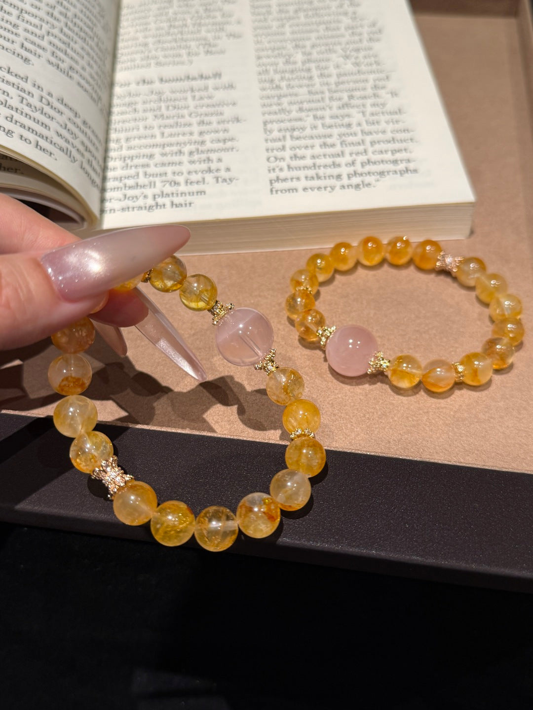 Yellow Hematoid Quartz &amp; Rose Quartz Beaded Bracelet — A Wish for Golden Vitality and Gentle Love