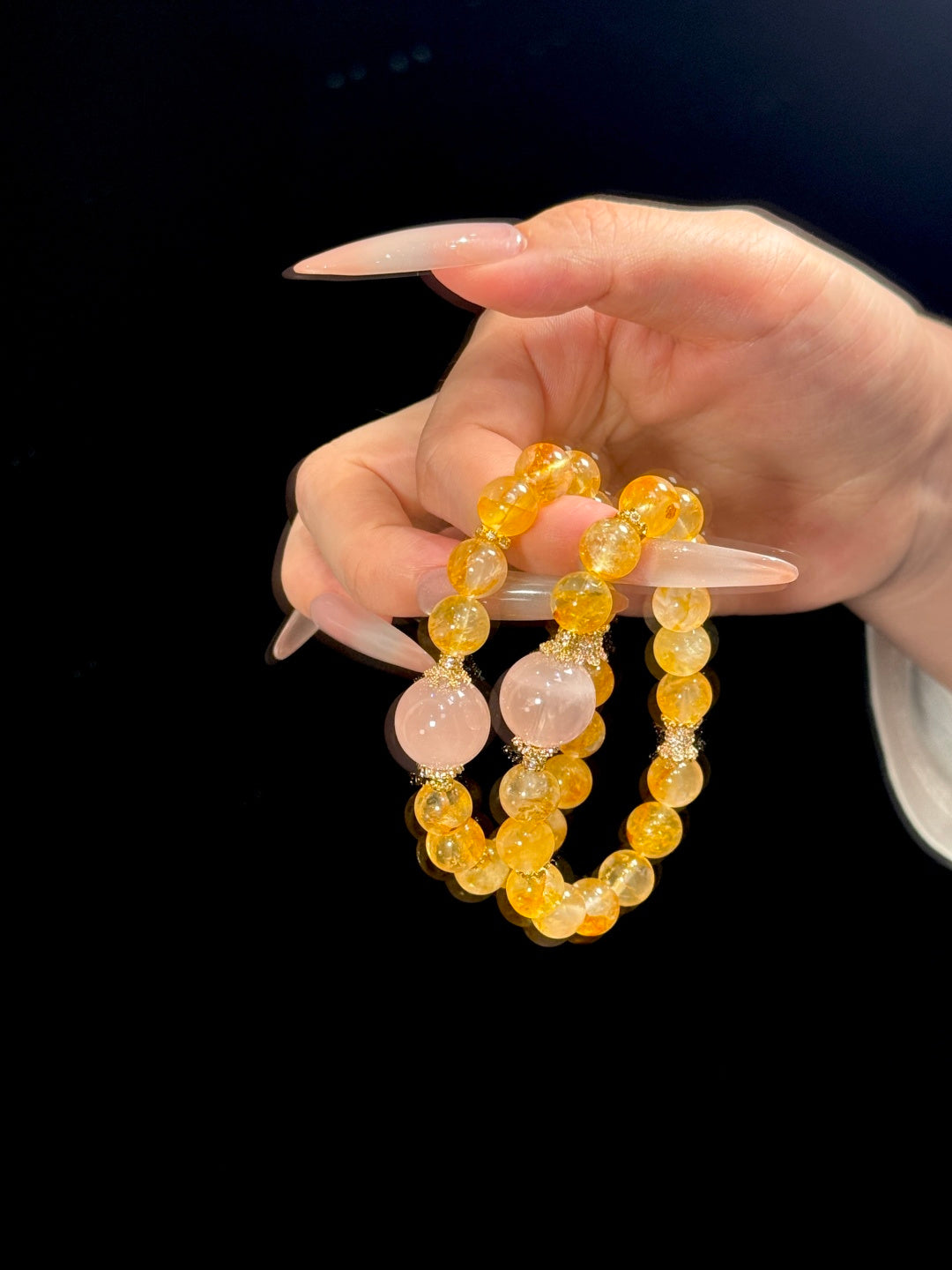 Yellow Hematoid Quartz &amp; Rose Quartz Beaded Bracelet — A Wish for Golden Vitality and Gentle Love