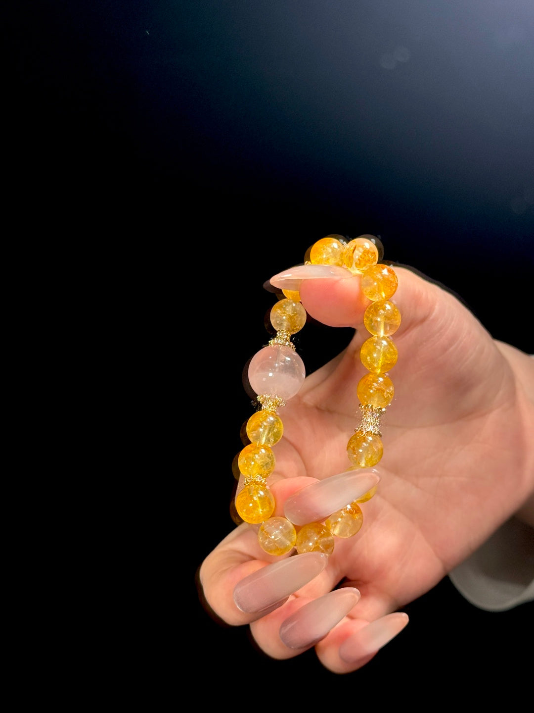 Yellow Hematoid Quartz &amp; Rose Quartz Beaded Bracelet — A Wish for Golden Vitality and Gentle Love