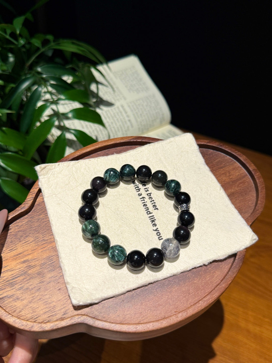 Black Obsidian, Seraphinite &amp; Herkimer Diamond Beaded Bracelet — A Wish for Power and Protection