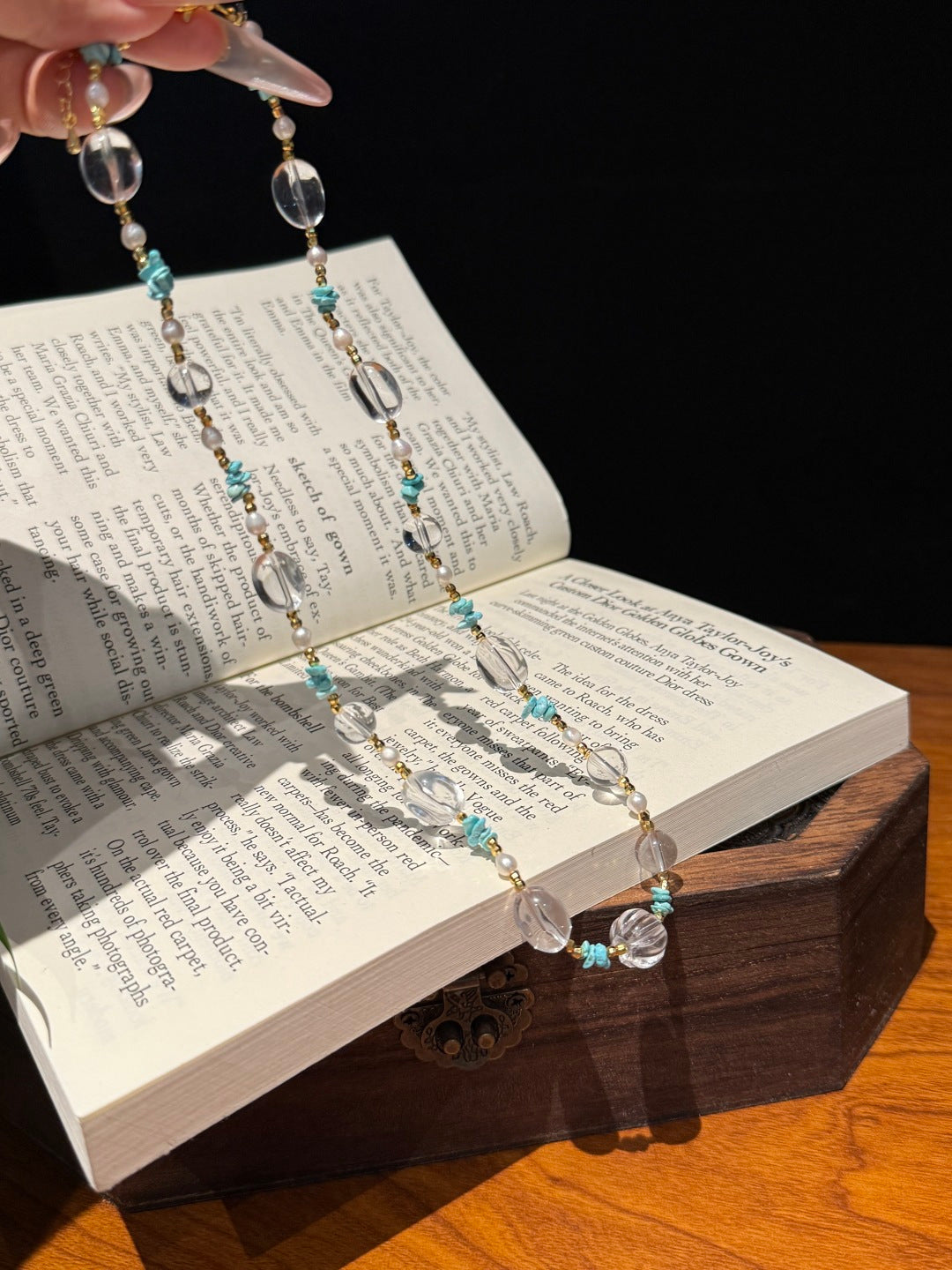 Clear Quartz &amp; Turquoise Beaded Necklace with Gold Accents — A Wish for Clarity and Tranquil Peace