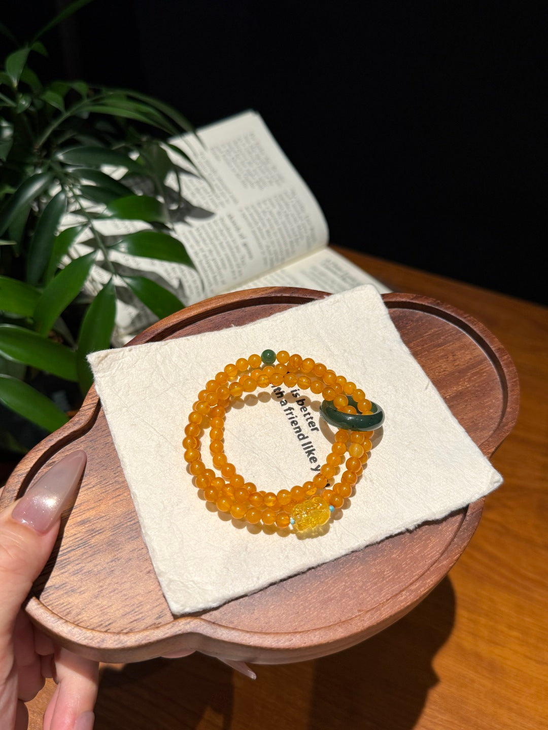 Vintage Amber Multi-Layer Bracelet with Pi Xiu Charm &amp; Jade Ring — A Wish for Wealth and Timeless Grace