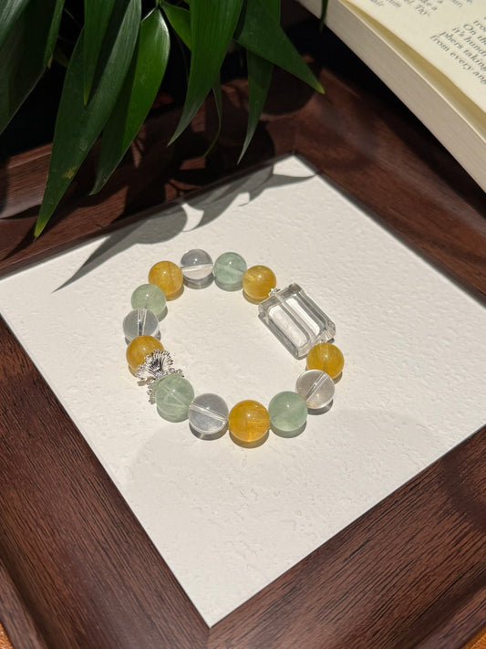 Yellow Fluorite, Green Fluorite & Clear Quartz Bracelet – Prosperity and Balance