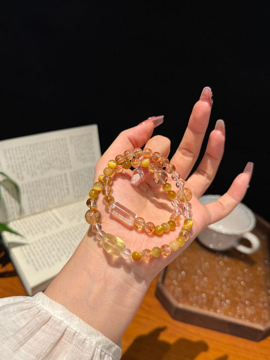 Tiger's Eye, Yellow Fluorite & Clear Quartz Bracelet– Natural Gemstone Jewelry