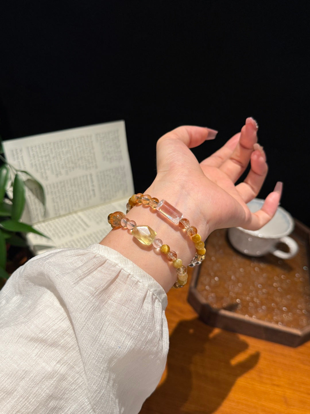 Tiger's Eye, Yellow Fluorite & Clear Quartz Bracelet– Natural Gemstone Jewelry
