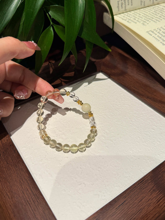 Clear Quartz &amp; Citrine Beaded Bracelet with Gold Accents — A Wish for Clarity and Abundance