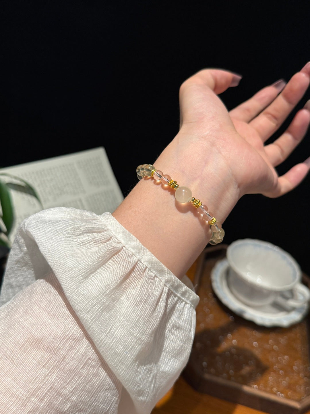 Clear Quartz &amp; Citrine Beaded Bracelet with Gold Accents — A Wish for Clarity and Abundance