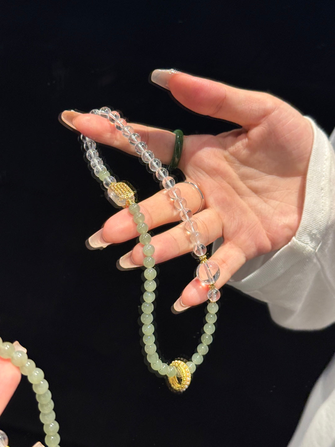 Clear Quartz &amp; Hetian Jade Multi-Strand Bracelet with Five-Directive Mantra — A Wish for Clarity and Inner Peace