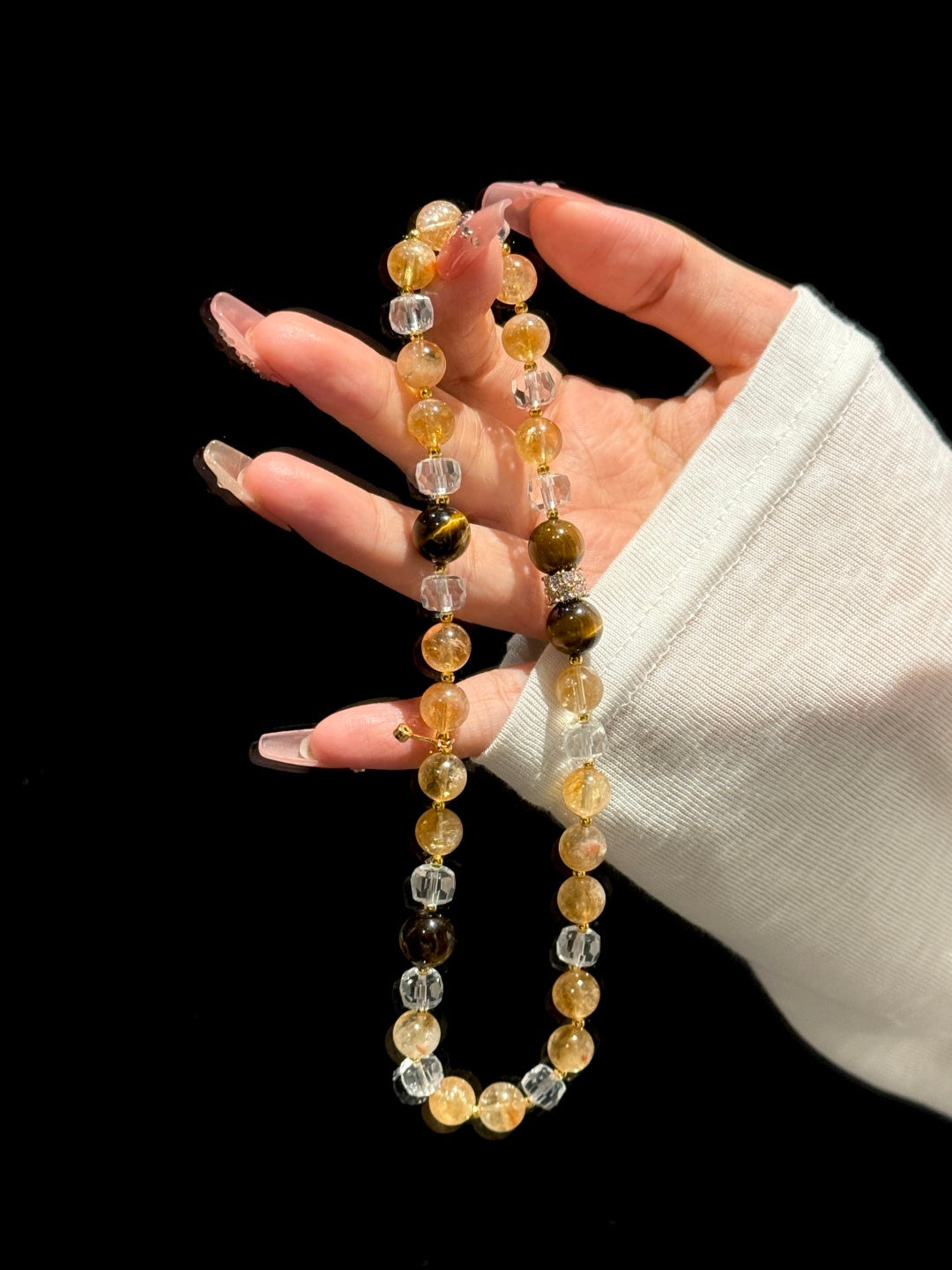 Tiger's Eye, Yellow Crystal & Clear Quartz Multi-Wrap Bracelet – Golden Gemstone Jewelry